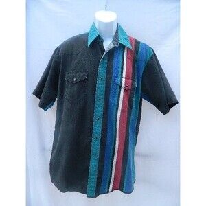 American Hero VTG Striped 90s Western Shirt W/Black Pearl Snaps Men's L Cowboy